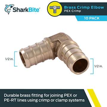 SharkBite 1/2 Inch Crimp 90 Degree Elbow, Pack of 10 - Durable Brass Plumbing Fitting