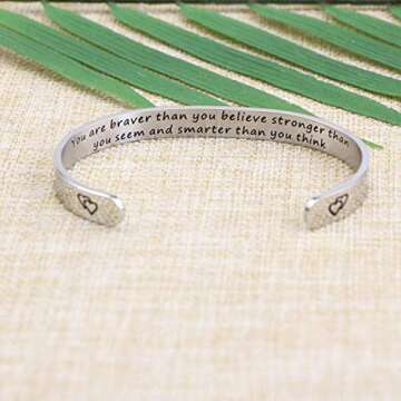 JoycuFF Encouragement Gifts for Women Inspiratioanl Jewelry for Women Birthday Gifts Friendship Bracelets for Her Graduation Engraved Stainless Steel Cuff Bracelet for Women