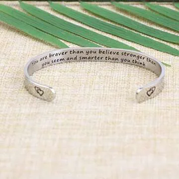 JoycuFF Encouragement Gifts for Women Inspiratioanl Jewelry for Women Birthday Gifts Friendship Bracelets for Her Graduation Engraved Stainless Steel Cuff Bracelet for Women