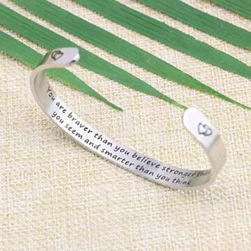 JoycuFF Encouragement Gifts for Women Inspiratioanl Jewelry for Women Birthday Gifts Friendship Bracelets for Her Graduation Engraved Stainless Steel Cuff Bracelet for Women