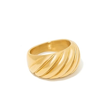 BENIQUE Chunky Gold Dome Rings for Women, Bold Wide Twist Stackable Statement, Non-Tarnish 18k Gold ...