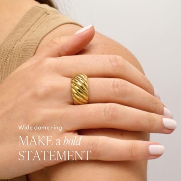 BENIQUE Chunky Gold Dome Rings for Women, Statement Accessory
