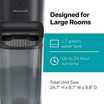 Honeywell Top Fill Tower Humidifier, Digital Humidistat, Black – Cool Mist Humidifier for Bedroom, Home or Office with Space Saving Tower Design