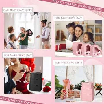 Resurhang 12 Pcs Valentine's Day Heart Shaped Boxes for Flower Bridesmaid Proposal Floral Gift Box with Transparent Window Lids Flower Box Gift for Wedding Birthday, 3 Sizes(Black, Pink)