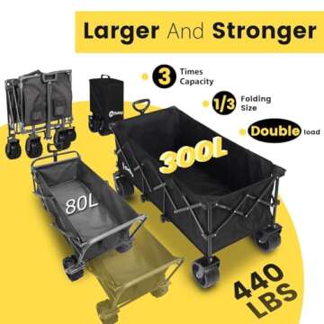 Sekey 48''L Collapsible Foldable Extended Wagon with 440lbs Weight Capacity, Heavy Duty 300L Folding...