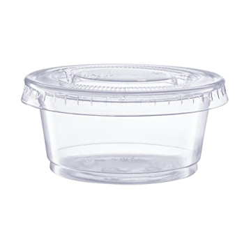 Comfy Package [2 oz. - 50 Count Clear Disposable Plastic Portion Cups with Lids - Soufflé Cups, Jello Shot Cups With Lids, Clear Plastic Containers Perfect for salad Dressing and More
