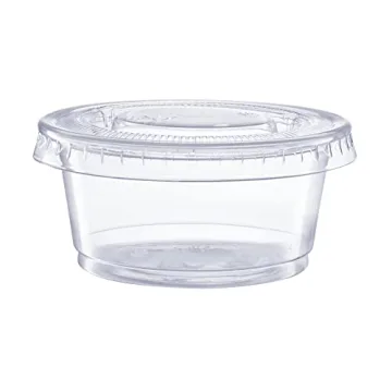 Comfy Package [2 oz. - 50 Count Clear Disposable Plastic Portion Cups with Lids - Soufflé Cups, Jello Shot Cups With Lids, Clear Plastic Containers Perfect for salad Dressing and More
