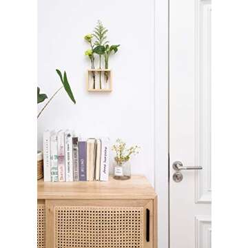 Mkono Wall Hanging Plant Propagation Glass Planter Station - 3 Tubes with Wood Stand