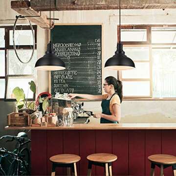 LOEHINLE Pendant Lighting Vintage Industrial Fixtures, Black Metal Farmhouse Lights, Ceiling Lamp for Kitchen Home Island Dining Room Bedroom, 11.4 inches