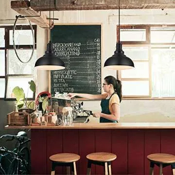 LOEHINLE Pendant Lighting Vintage Industrial Fixtures, Black Metal Farmhouse Lights, Ceiling Lamp for Kitchen Home Island Dining Room Bedroom, 11.4 inches