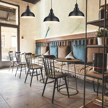 LOEHINLE Pendant Lighting Vintage Industrial Fixtures, Black Metal Farmhouse Lights, Ceiling Lamp for Kitchen Home Island Dining Room Bedroom, 11.4 inches