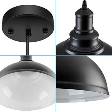 LOEHINLE Pendant Lighting Vintage Industrial Fixtures, Black Metal Farmhouse Lights, Ceiling Lamp for Kitchen Home Island Dining Room Bedroom, 11.4 inches