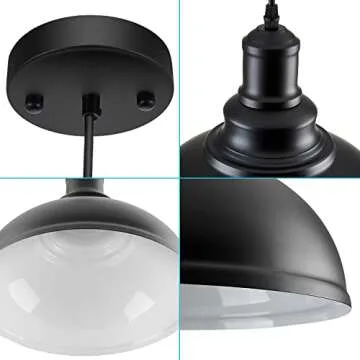 LOEHINLE Pendant Lighting Vintage Industrial Fixtures, Black Metal Farmhouse Lights, Ceiling Lamp for Kitchen Home Island Dining Room Bedroom, 11.4 inches