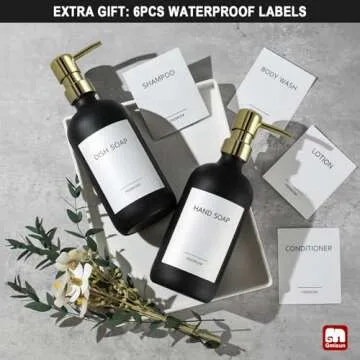 GMISUN Gold Soap Dispenser, 2 Pack Matte Black Glass Bathroom Hand Soap Dispenser with Rustproof Golden Pump, 16 Oz Kitchen Hand and Dish Soap Dispensers Set, Modern Liquid Soap Lotion Bottle