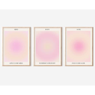 Adyggefy 3 Piece Pink Gradient Aura Spiritual Canvas Wall Art Trippy Positive Affirmations Room Aest...