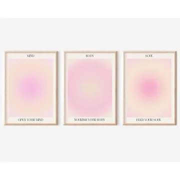 Adyggefy 3 Piece Pink Gradient Aura Spiritual Canvas Wall Art Trippy Positive Affirmations Room Aest...