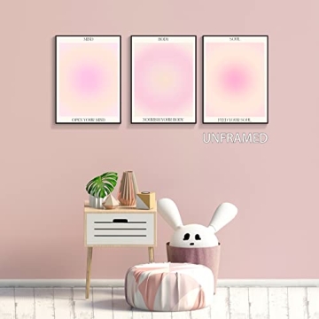 Adyggefy 3 Piece Pink Aura Spiritual Canvas Wall Art