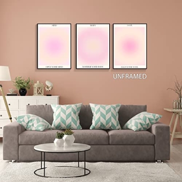 Adyggefy 3 Piece Pink Aura Spiritual Canvas Wall Art