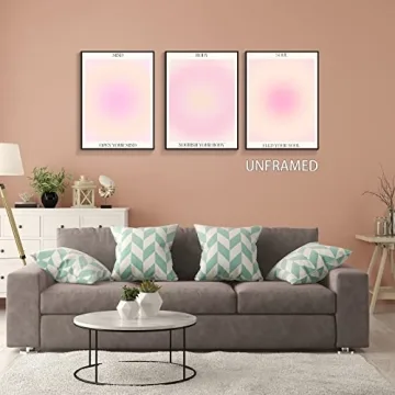 Adyggefy 3 Piece Pink Aura Spiritual Canvas Wall Art