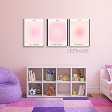 Adyggefy 3 Piece Pink Aura Spiritual Canvas Wall Art