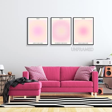 Adyggefy 3 Piece Pink Aura Spiritual Canvas Wall Art