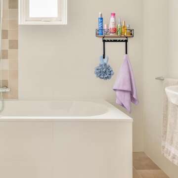 PERFNIQUE Ironing Board Holder, Wall Mount Iron Board Hanger with Removable Hooks (T&V Shaped), Wooden Base Basket, Farmhouse Laundry Room Decor