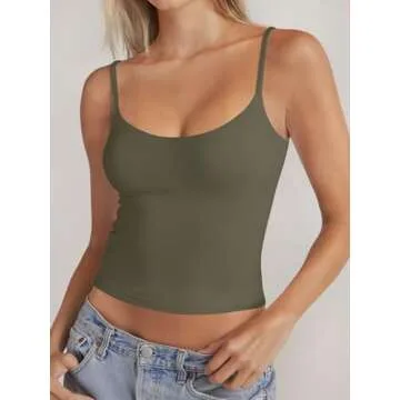 PINKMSTYLE Double Lined Sleeveless Scoop Neck Tank Top for Women in Army Green