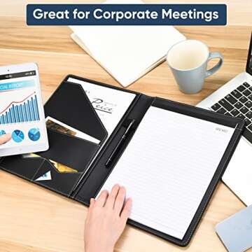 Pacific Mailer Padfolio Portfolio Leather Binder, Interview Legal Document Organizer, Business Card Holder Included Letter Sized Writing Pad [Piano Noir Faux Leather Matte Finish]