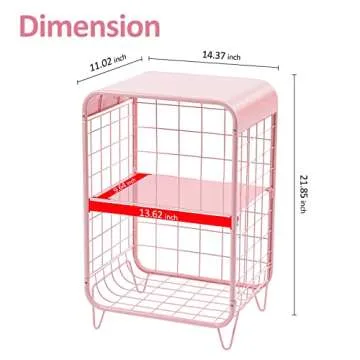 SYKIARIOL Metal Side Table,Cute Pink Nightstand,3 Tier End Table with Storage,Vintage Bedside Table,Girls Bedroom Furniture,Accent Table,Small Coffee Table for Living Room,Bedroom,Dorm