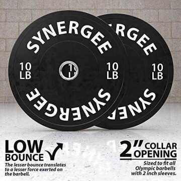 Synergee Bumper Plates – Durable Olympic Weight Plates, Low-Bounce Rubber for Strength Training, P...