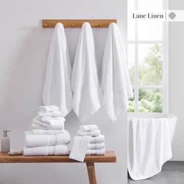 LANE LINEN Luxury Cotton Bathroom Towel Set - 100% Cotton, Zero Twist, Quick Dry, Extra Absorbent, Super Soft - 18 Piece Set With Bath, Hand, and Wash Towels - White