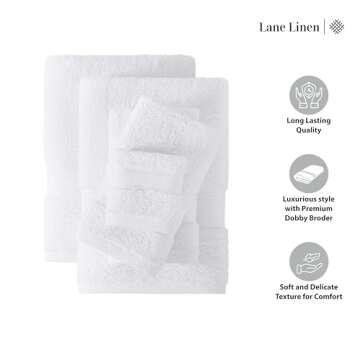 LANE LINEN Luxury Cotton Bathroom Towel Set - 100% Cotton, Zero Twist, Quick Dry, Extra Absorbent, Super Soft - 18 Piece Set With Bath, Hand, and Wash Towels - White