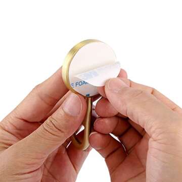 Mornajina 3 Packs Solid Brass Decorative Gold Wall Hook, White Self Adhesive Wall Hooks, Hole Free Wall Mount Hook for Home, Office, Restaurant (Yellow)