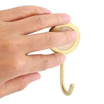 Mornajina 3 Packs Solid Brass Decorative Gold Wall Hook, White Self Adhesive Wall Hooks, Hole Free Wall Mount Hook for Home, Office, Restaurant (Yellow)