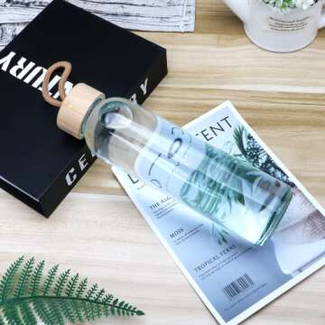 Encheng 16oz Glass Bottle with Lid,Glass Beverage Bottles with Bamboo Lids Set of 8,Reusable Drinking Bottles with Leak proof Cap 500ml,Glass Bottles for Juicing,to Go Travel Bottles for Drink,Sauce