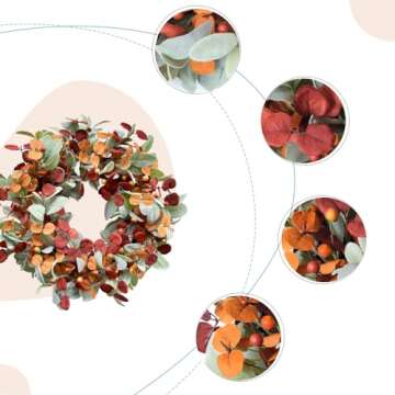 CIR OASES Artificial Fall Wreath for Front Door, Autumn Door Wreath with Lambs Ears Leave Eucalyptus...
