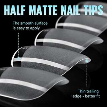 TOMICCA Extra Short Square Fake Nail Tips, Half Matte Acrylic Pre Filed Soft Gel Nail Tips, 192Pcs Full Cover Pre Shaped 12 Sizes Fake Nails for Beginner and Professional DIY Nail Salon