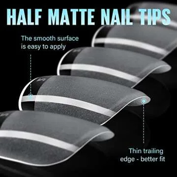 TOMICCA Extra Short Square Fake Nail Tips, Half Matte Acrylic Pre Filed Soft Gel Nail Tips, 192Pcs Full Cover Pre Shaped 12 Sizes Fake Nails for Beginner and Professional DIY Nail Salon