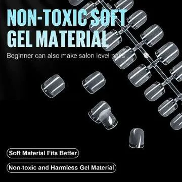 TOMICCA Extra Short Square Fake Nail Tips, Half Matte Acrylic Pre Filed Soft Gel Nail Tips, 192Pcs Full Cover Pre Shaped 12 Sizes Fake Nails for Beginner and Professional DIY Nail Salon