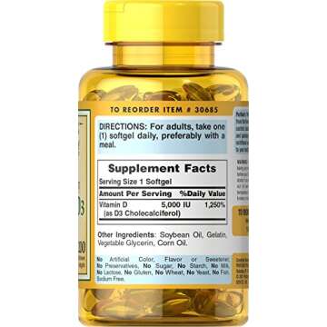Puritan's Pride Vitamin D3 5000 IU Softgels for Wellness