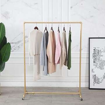 Gold Industrial Pipe Clothing Rack for Retail & Home Use