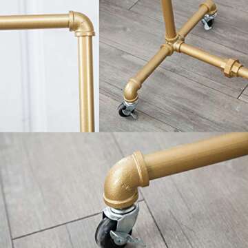 Gold Industrial Pipe Clothing Rack for Retail & Home Use