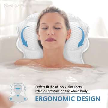 SetSail Bath Pillow, Soft 4D Ergonomic Neck & Back Support with Suction Cups