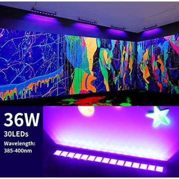YQNLIFA 36W Upgraded LED Black Light, 2 Pack, Plug+Switch+5ft Cord, Light Up 22x22ft, for Halloween, Christmas, Parties, Stage Lighting