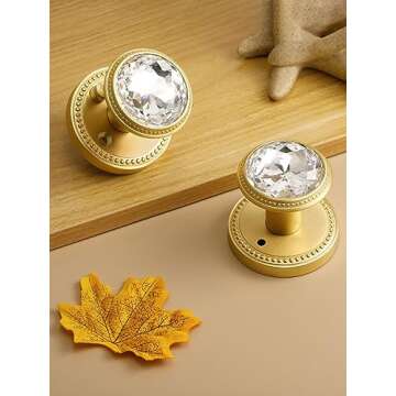 SORWDUERM Gold Door Knobs Crystal Door Knob Privacy Brushed Gold Door Knob for Bedroom and Bathroom ...