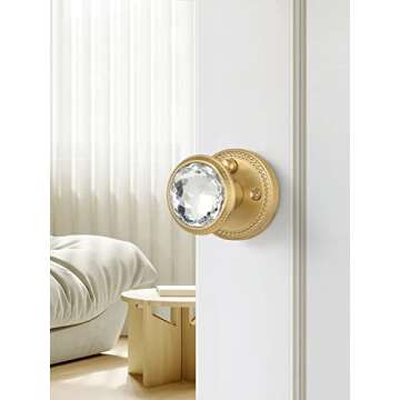 SORWDUERM Gold Door Knobs Crystal Door Knob Privacy Brushed Gold Door Knob for Bedroom and Bathroom Glass Satin Brass Door Knob Zinc Alloy 2 Pack