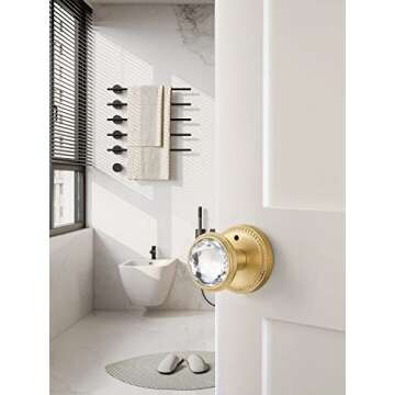 SORWDUERM Gold Door Knobs Crystal Door Knob Privacy Brushed Gold Door Knob for Bedroom and Bathroom Glass Satin Brass Door Knob Zinc Alloy 2 Pack