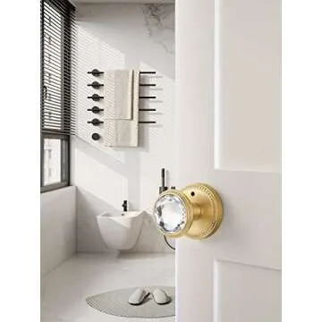 SORWDUERM Gold Door Knobs Crystal Door Knob Privacy Brushed Gold Door Knob for Bedroom and Bathroom Glass Satin Brass Door Knob Zinc Alloy 2 Pack