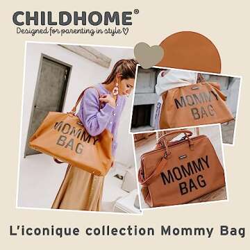 Childhome The Original Mommy Bag, Large Baby Diaper Bag, Mommy Hospital Bag, Large Tote Bag, Mommy Travel Bag, Baby Bag Tote, Pregnancy Must Haves (Leatherlook Brown)