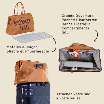 Childhome The Original Mommy Bag, Large Baby Diaper Bag, Mommy Hospital Bag, Large Tote Bag, Mommy Travel Bag, Baby Bag Tote, Pregnancy Must Haves (Leatherlook Brown)